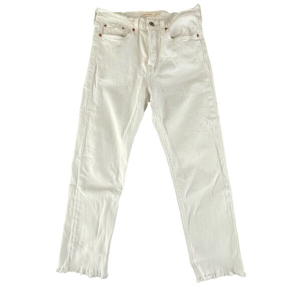 Levi’s Wedgie Straight Jeans 27 White | Y2K High Rise Raw Hem Ankle Denim Pants - Picture 1 of 15